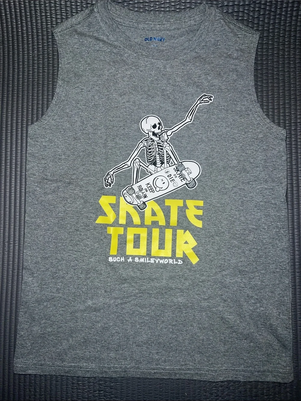 Old Navy Gray Tank Top with Yellow Skate Tour Graphic